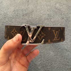 ($60) Brown Monogram LV Belt With Silver Buckle