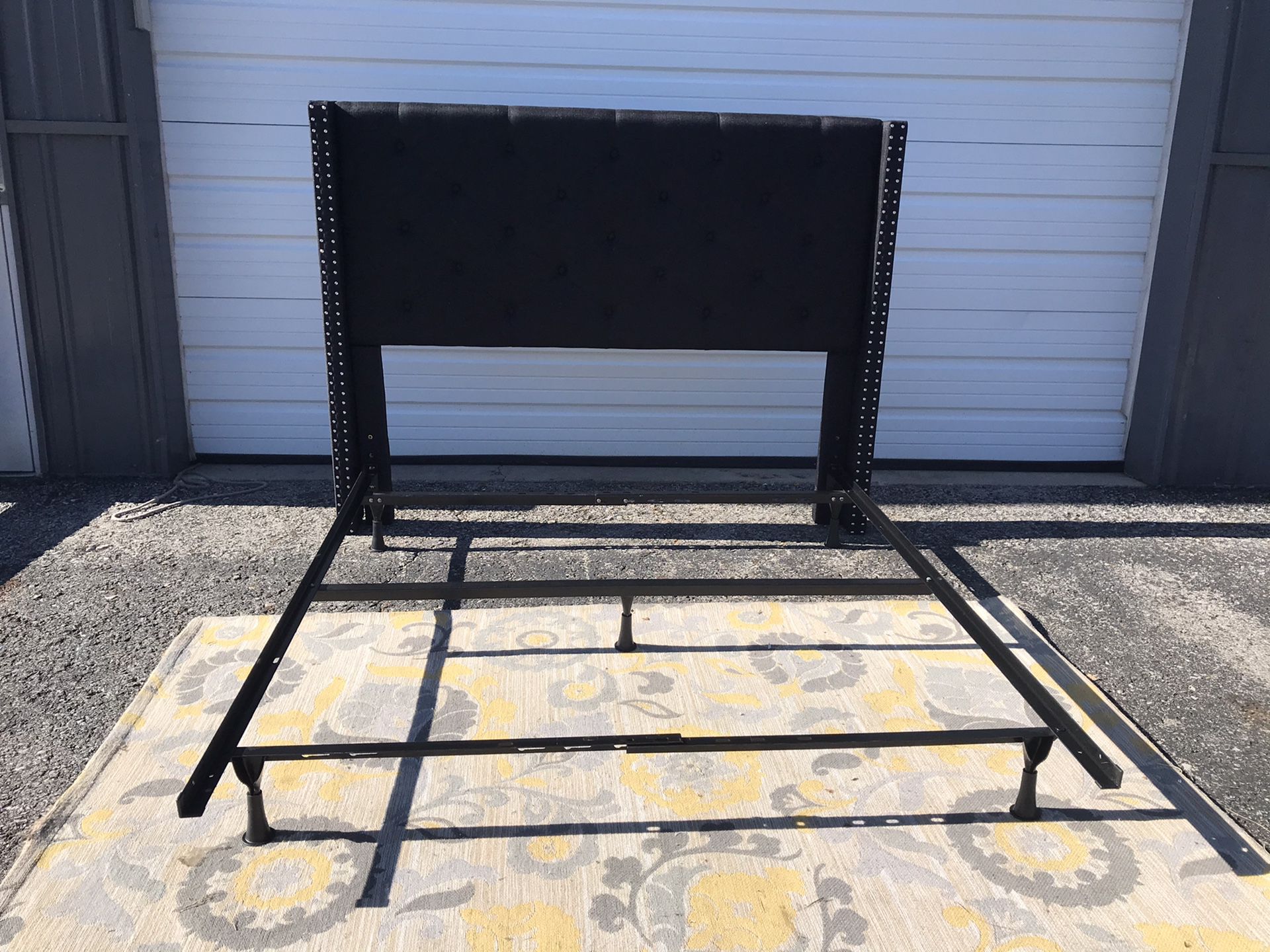 New QUEEN size metal bed frame and tufted headboard