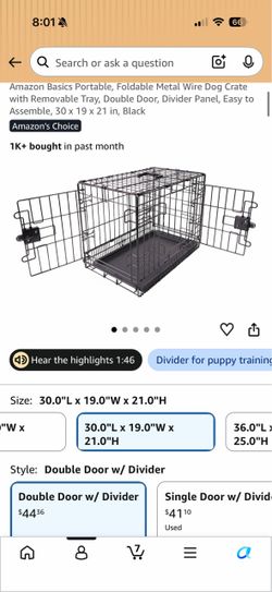 Amazon Basics Metal Wire Dog Crate 30x19x21