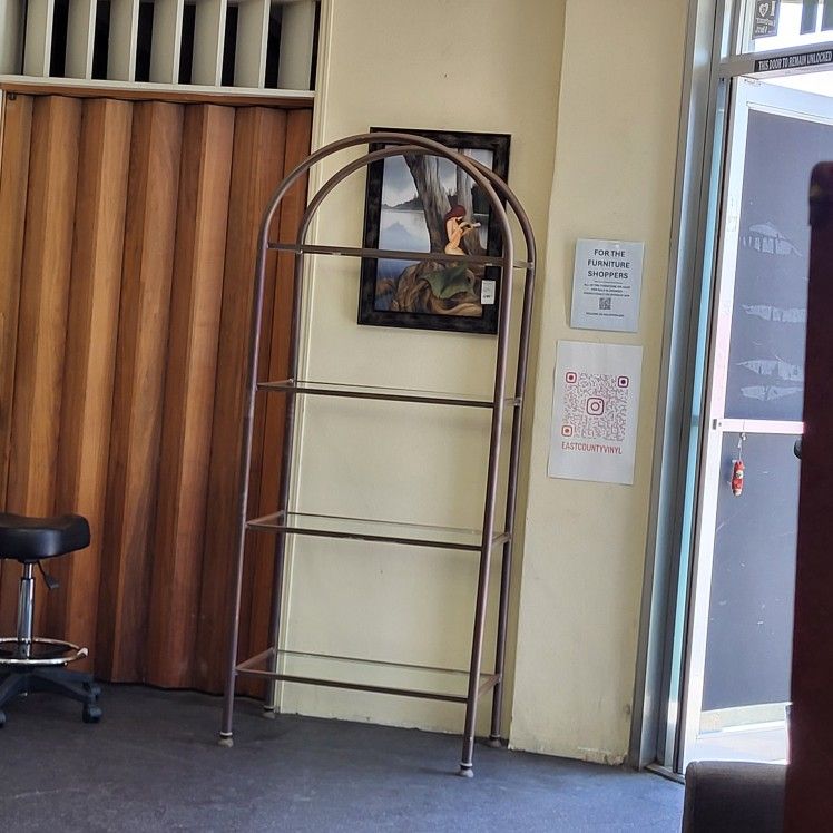 Open Shelving Unit. Vintage. Copper And Glass Etagere Display Cabinet