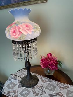 Vintage Hurricane Table Lamp with Crystal Prisms