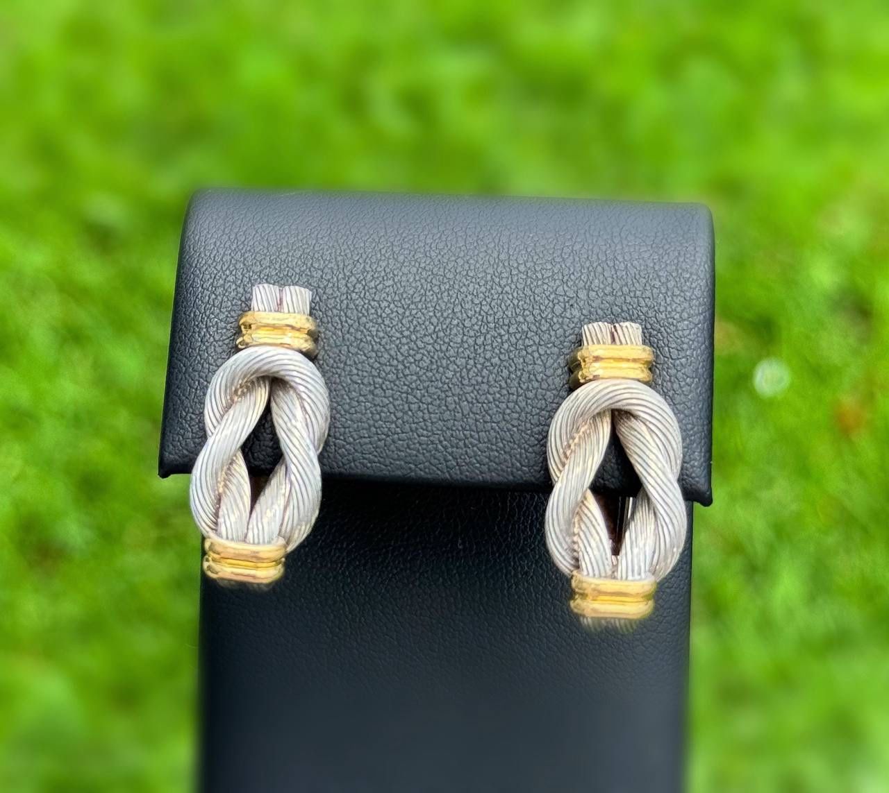 Vintage Jewelry .925 sterling silver 18k solid yellow gold twist knot clip on earrings