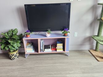 Custom Lavender TV Stand / Media Console/ Bookcase with Decorative Cutout Legs