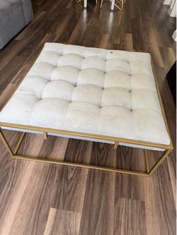 Tufted Ottoman with Gold Metal Frame
