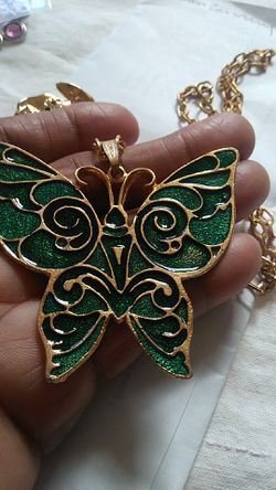 Large butter fly gold plated necklace and Brooch