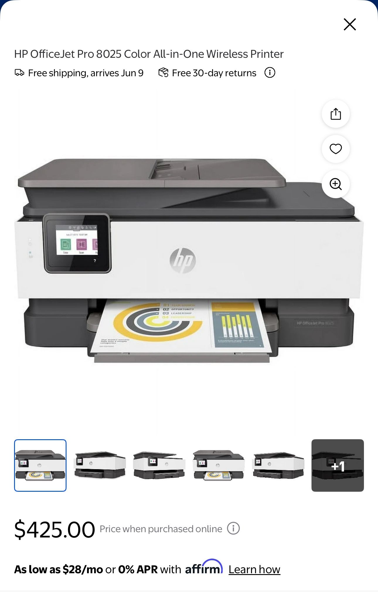HP OfficeJet Pro 8025 Color Printer. All-in-one….print, scan, copy, email