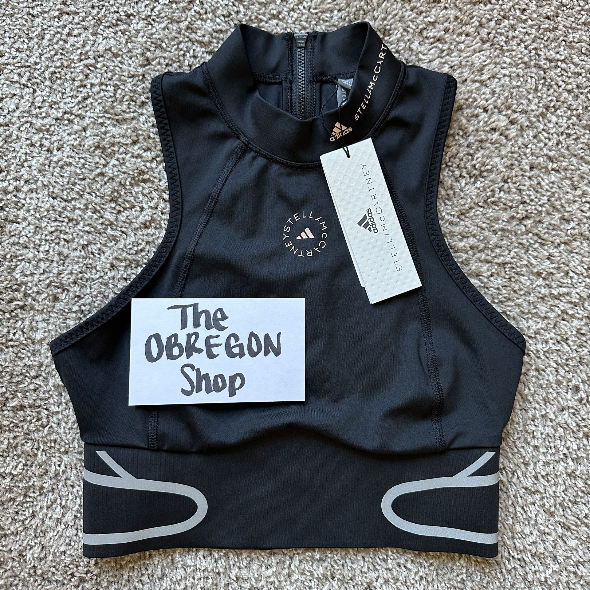 ADIDAS STELLA MCCARTNEY TRUEPACE HEAT RDY RUNNING HIGH NECK ZIP CROP TOP WOMENS SIZE SMALL BLACK NEW