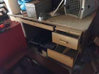 Vintage steel office/teachers desk by Statesman