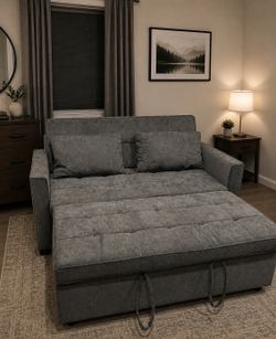 57" Convertible Sofa Bed, Chenille Futon Sleeper Sofa Couch with Pullout Bed, USB & Adjustable Backrest, Full Size Pull Out Loveseat Couches for Livin