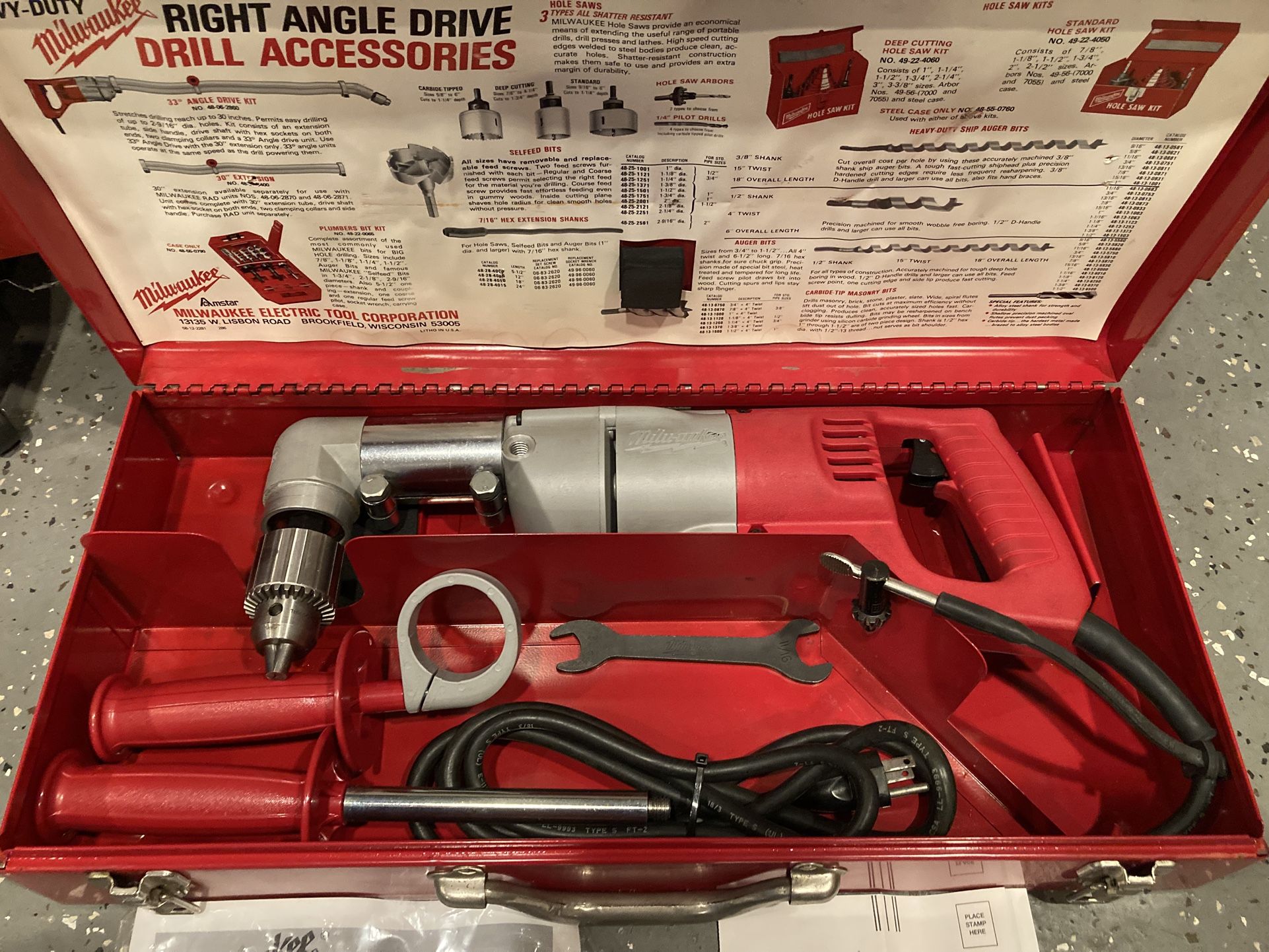 Drill New Unused Milwaukee Right Angle Drill/Metal Case