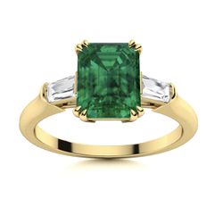 18K Gold Emerald & Diamonds Engagement Ring