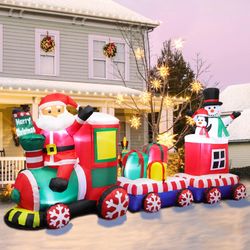 8 FT Christmas Inflatable Train Santa Claus Snowman Penguin Gift Boxes Blow Up Yard Decorations Lights Garden Decor
