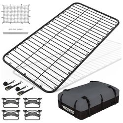 Wildroad Car Roof Platform, Universal 90" X 47" X 1.3" Heavy Duty Roof Rack Platform With Cargo Bag, Cargo Net, Ratchet Straps And Anti-Rust Sealant F