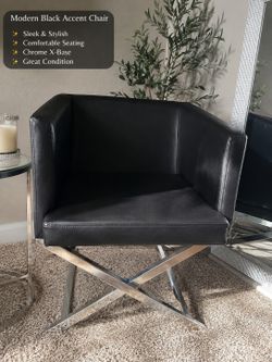 Modern Black Faux Leather Accent Chair with Chrome X-Leg Base