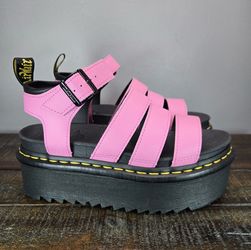 Dr Doc Martens Blaire Quad Womens Size 8 Platform Sandals Pink Leather Shoes