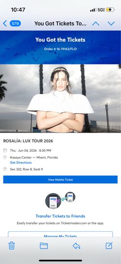 ROSALÍA Concert Ticket For Miami Thursday June 4th (TOMORROW)
