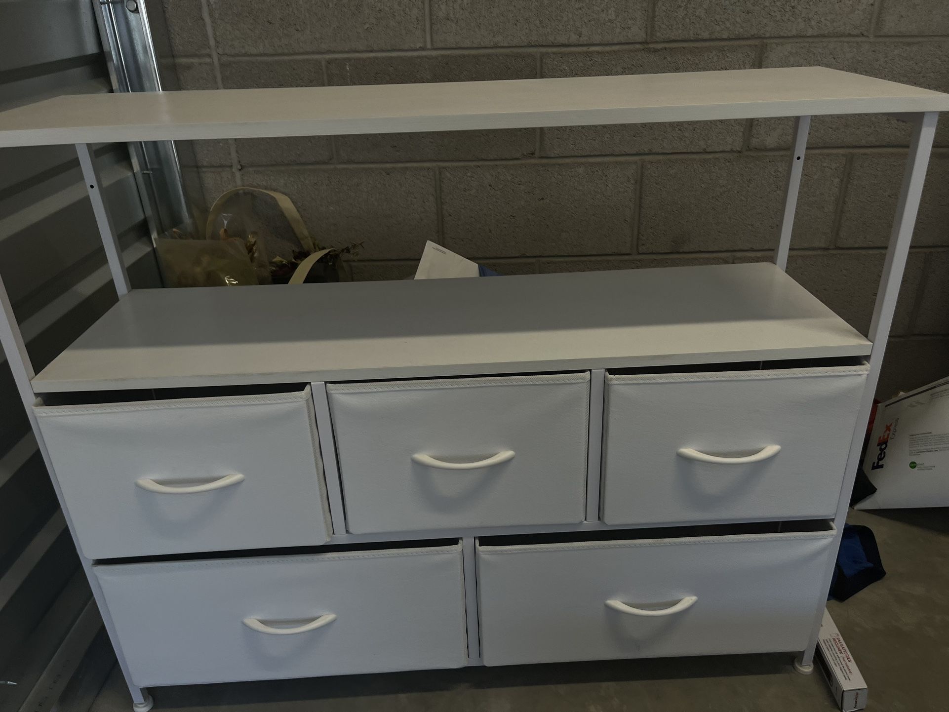 White Storage Shelf With Fabric Drawers