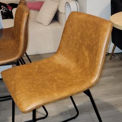 Set Of  3 Brown Leather Chair For Countertop Island