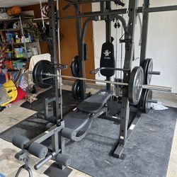 Vesta Fitness Smith Machine 1001 w/Bench Attachment | 245lb Cast Iron Olympic Weights | 7ft Olympic Bar | Fitness | Gym Equipment | FREE DELIVERY 🚚 