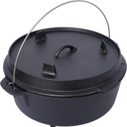 AS IS Outdoor New Camping Dutch Oven Pre-Seasoned Camp Cookware Pot With Lid Cast Iron Deep Pot 