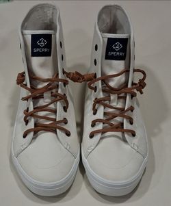 Sperry Crest High Top SeaCycled White Sneakers W Sz 8.5 STS881 22 READ