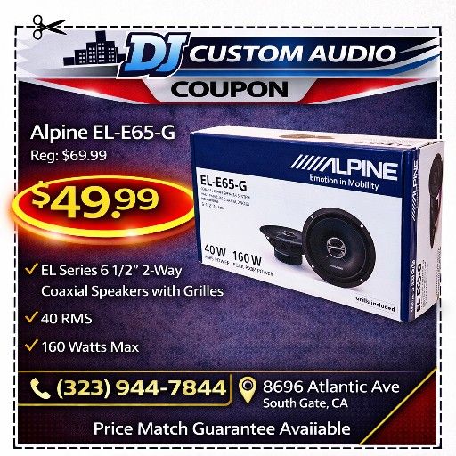 Alpine EL Series EL-E65-G Car Speakers 1 Set 6 1/2" 2-Way Coaxial Speaker System 160 Watts 🚨 Payment Options Available 🚨 No Credit Needed 🚨