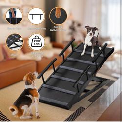 Pet Ramp Folding Portable Wooden Dog & Cat Ramp for Couch or Bed, Including Non Slip Mat & Safety Side Rails, 64.2 Inch Long and Height Adjustable fro