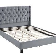 Queen Size Grey Button Bed W Orthopedic Mattress 