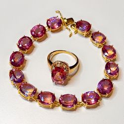 Dazzling Vermeil Gold over Sterling 925 Pink Spinel Tennis Bracelet & Ring set   Ring size - 7.75” Bracelet length - 8.25”