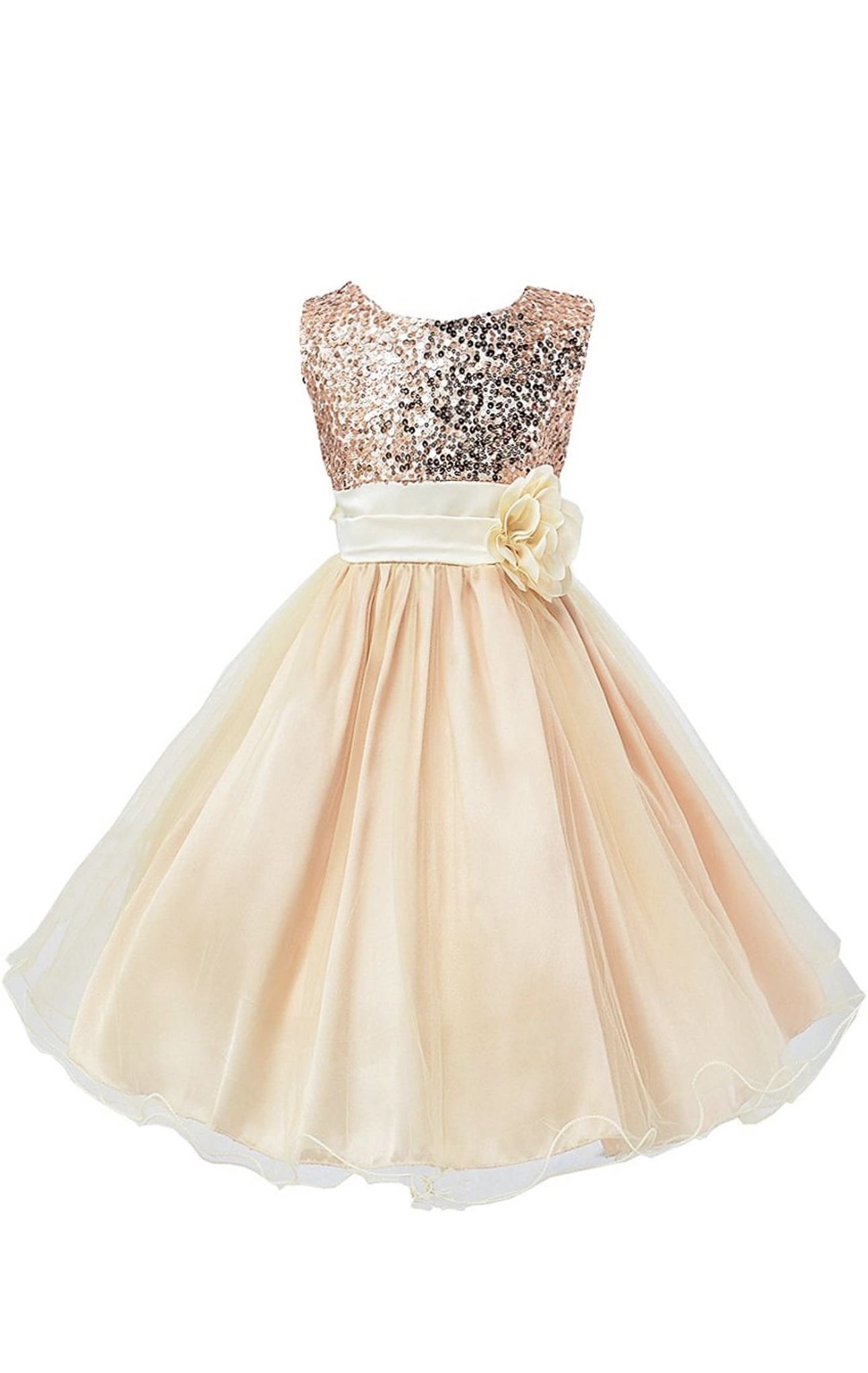 Little Girls' Sequin Mesh Tull Dress Sleeveless Flower Party Ball Gown