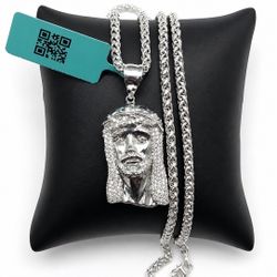 925 Sterling Silver 1.88CT MOISSANITE Jesus Pendant Necklace Size 22”