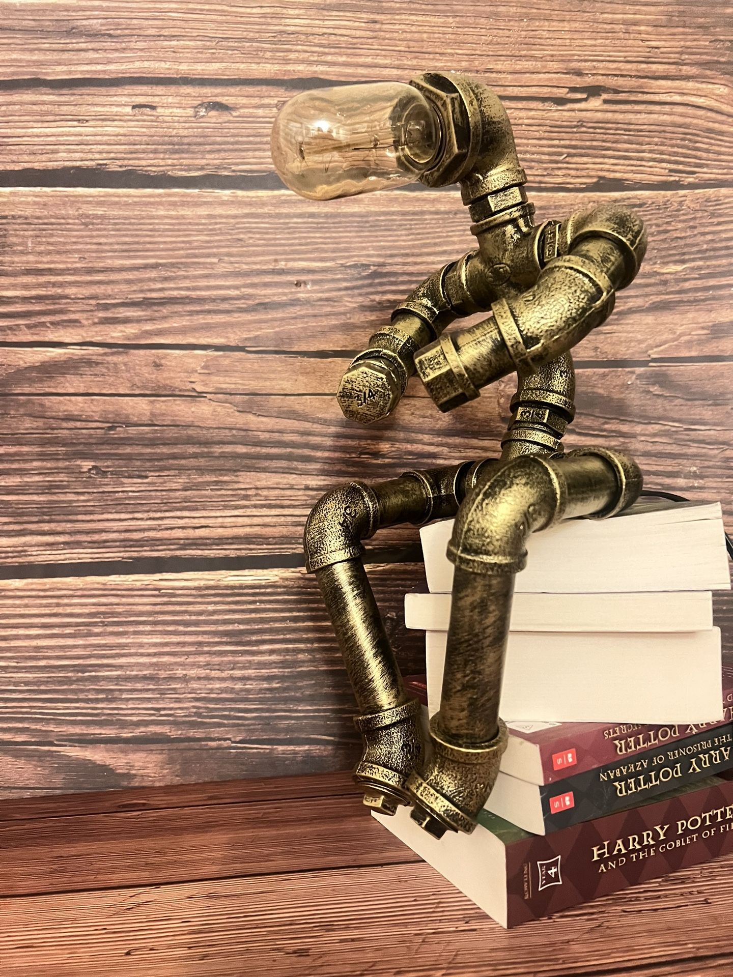 Stylish steampunk table lamp, steampunk lamp, steampunk light, creative robot style, light bulb inclued