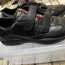 Prada Black leather two Velcro straps Size 8