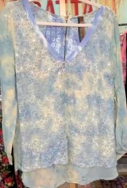 Aratta, Blue Floral Lace Long Sleeve Blouse