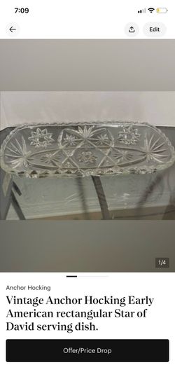 Vintage Anchor Hocking Early American rectangular Star of David serving dish.