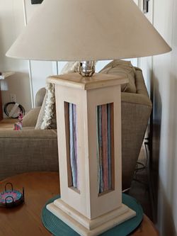 Wood Table Lamp with pastel wood detail