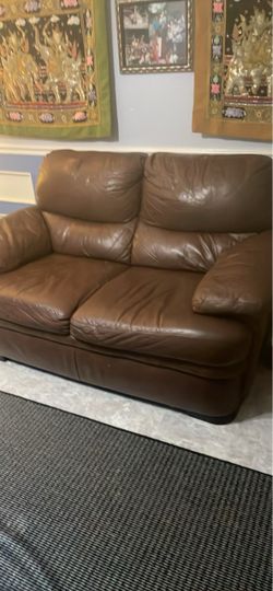 Brown Leather Loveseat Sofa