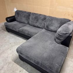 Plush Gray leather Sectional Sofa