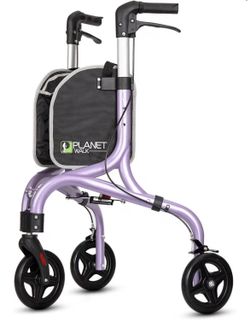 PLANETWALK Premium 3 Wheel Rollator Walker for Seniors – Ultra Lightweight Foldable Aluminum Mobility Aid with Height Adjustable Handle and 7.5 Inch W