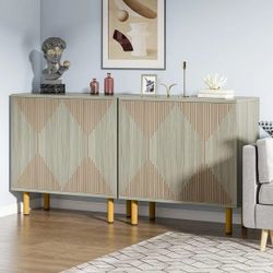 Finmind Classic 59" Grey Sideboard, Freestanding Wood Buffet Cabinet with Storage