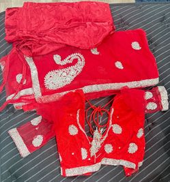 Red Swaroski work saree