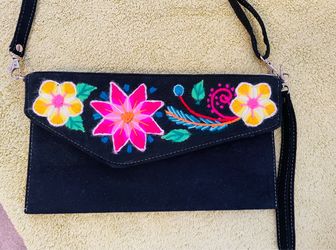 Peruvian hand embroidered floral bag-faux suede 4-in-1 convertible bag