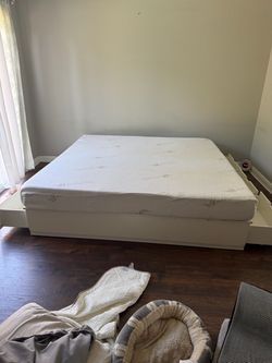 White Platform Bed Frame with Storage Drawers