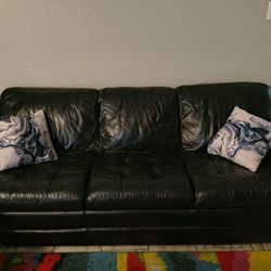 Black GENUINE LEATHER Sofa / Couch 