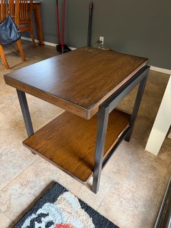 Wood and Metal End Table with Lower Shelf
