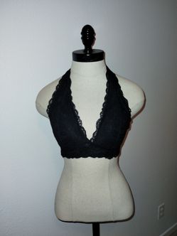 Free Press Womens Black Lace Padded Halter Bralette Size M