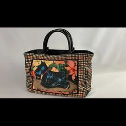Bueno Scottie Dog Print/Plaid Multi Colored Handbag Embellished Sequins, Rhinestones, Beads