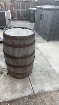 Rustic Wooden Barrel with Metal Bands