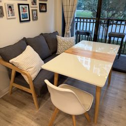 Wood Extendable Dining Table + 2 White Chairs