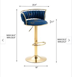 Modern Velvet Adjustable Swivel Bar Stools (Set of 4) - Gold/Navy Blue